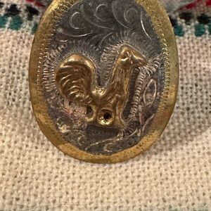 Gold and Silver Rooster Bolo Buckle